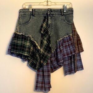MICAS Plaid Patchwork Denim Skirt NWT